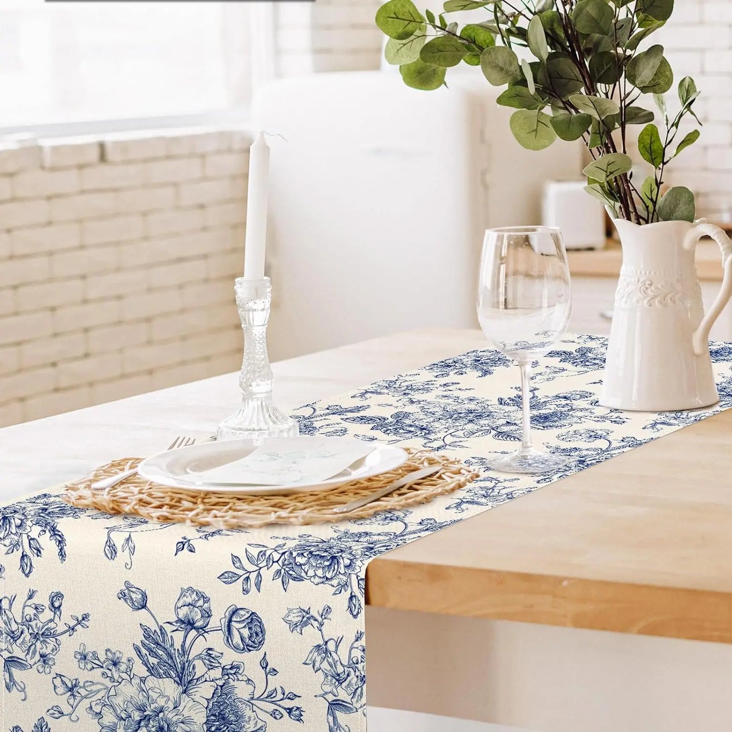 Leinen Tischläufer - Blumenmuster